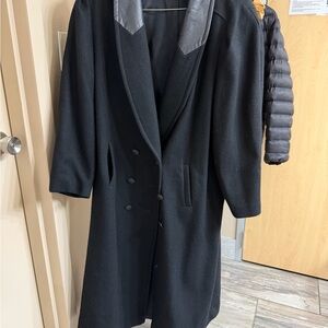 Jofeld Black Leather-Trim Wool Coat